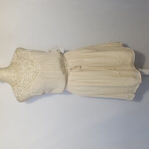 Ooh La La Women's Oatmeal Sleeveless Crochet Lace Embroidered Tie Waist Dress S